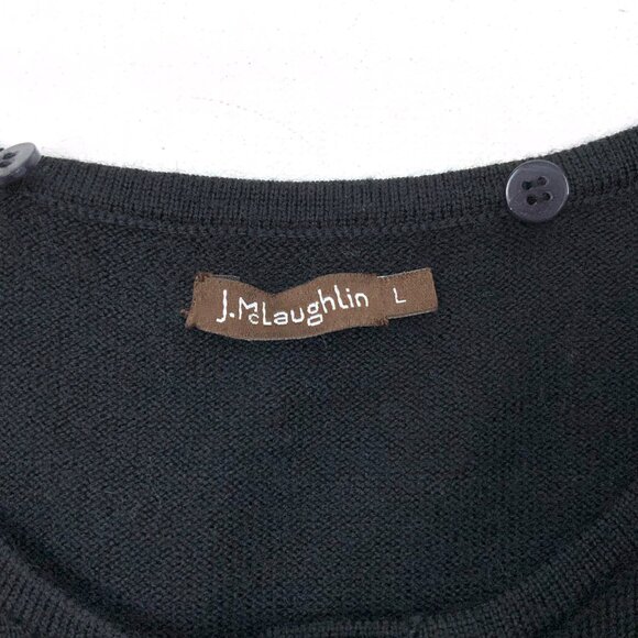 J. Mclaughlin Wool Button Up Rabbit Fur Collar Cardigan Sweater Black Size L - Picture 2 of 16